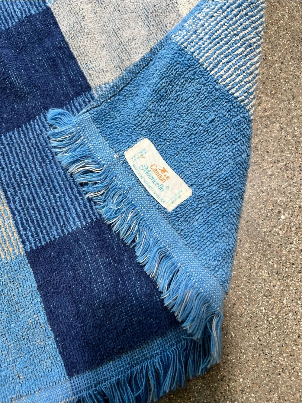 Vintage 1970s/80s Cannon hand towel  Blue white colorblock plaid